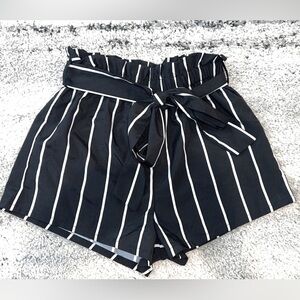 Black and White Striped Women Shorts